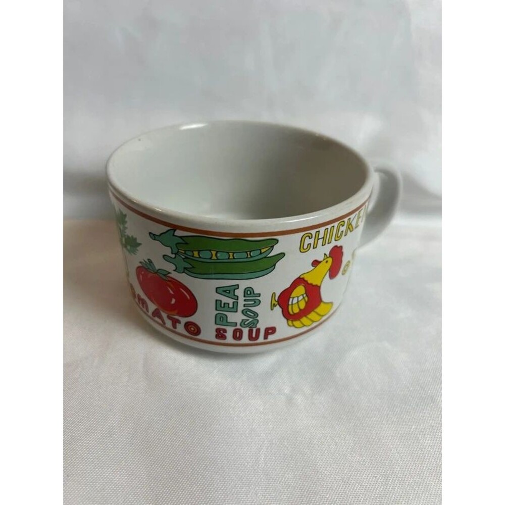 Vintage Soup Bowl Mug Cup Chicken Tomato Vegetable Pea Celery Soup 16 oz Ceramic